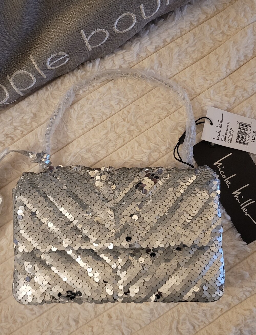 Nicole Miller Silver Sequin Crossbody Bag